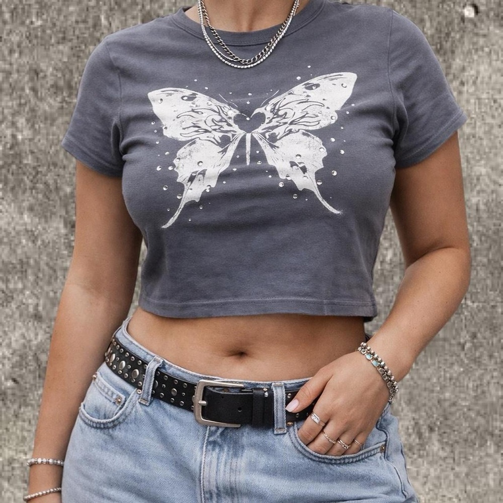 No Boundaries Charcoal Butterfly Crop Top